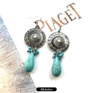 2/$24 Silver Boho Style Dangle Earrings With Turquoise Teardrop Beads